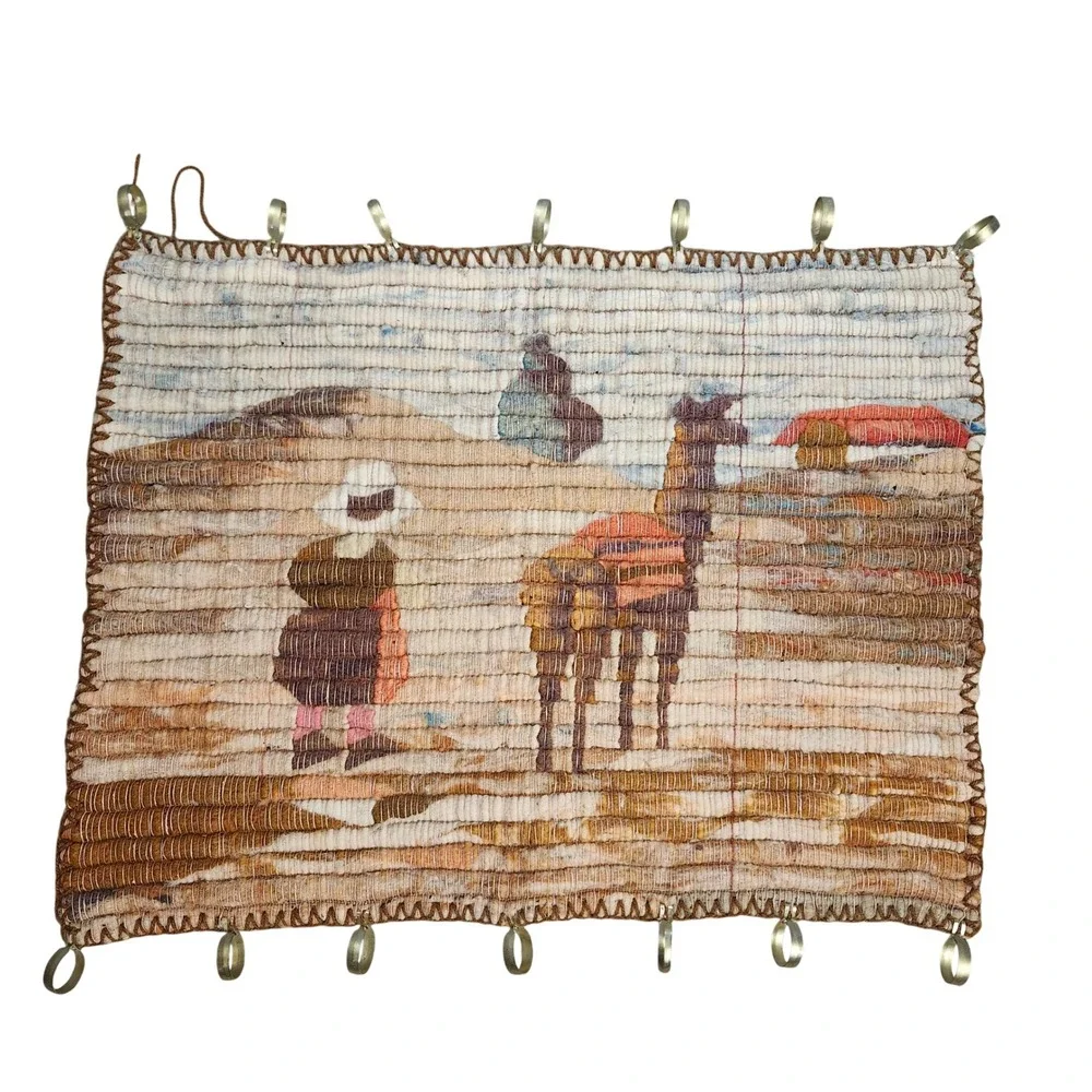 VTG Andean‎ Hand Woven Wool Tapestry Llama Folk Art Wall Hanging South America